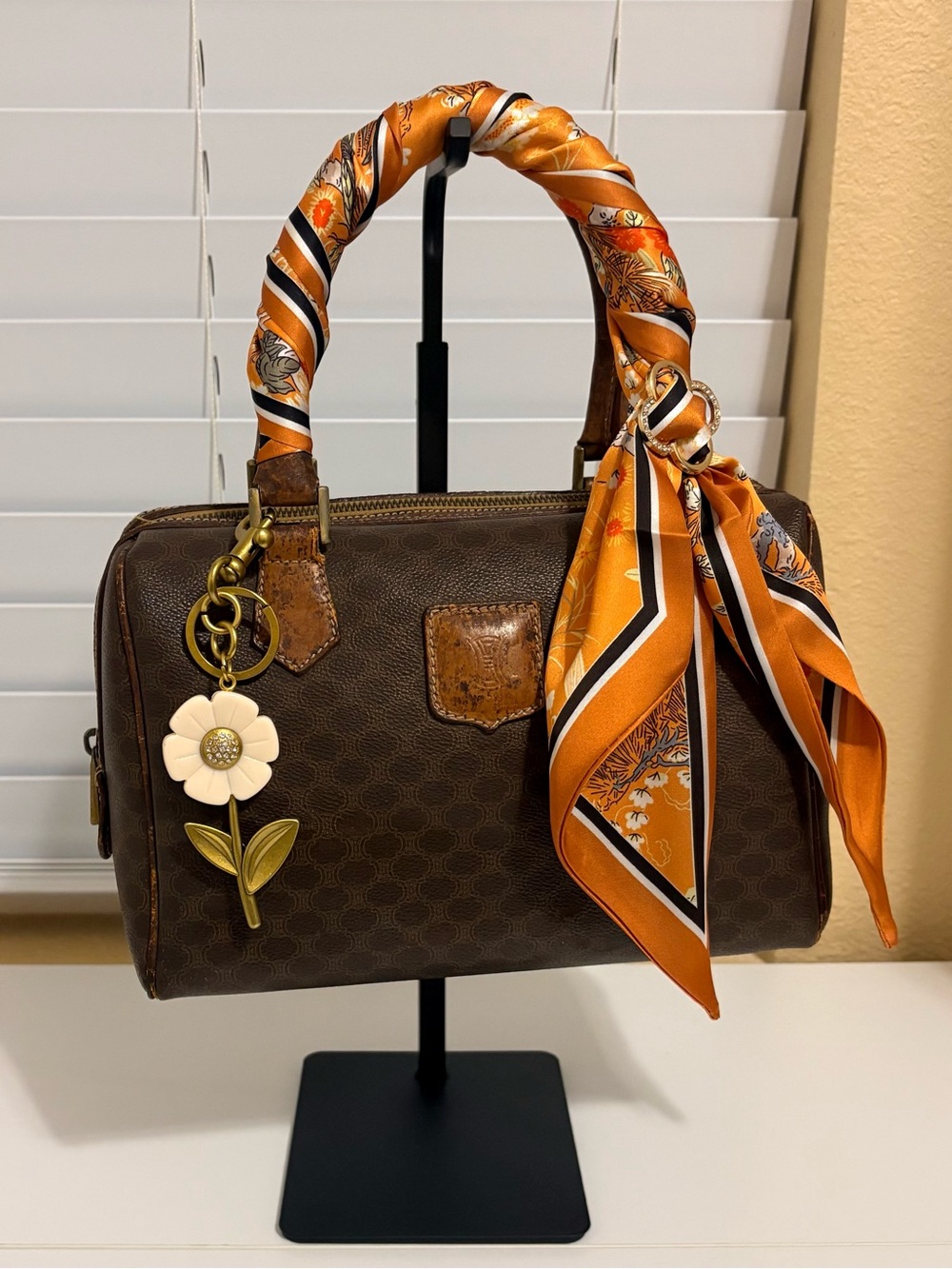 Celine Brown Satchel with Orange Scarf Detail - Picture 2 of 9